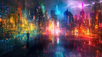 Obraz premium Abstract Digital Landscape with Colorful Elements