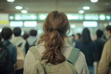 People crowd waiting plane in airport indoor generative AI
