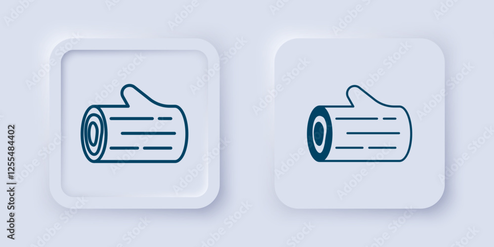 Poster filled and outline wooden log icon isolated on grey background. stack of firewood. square button. ve