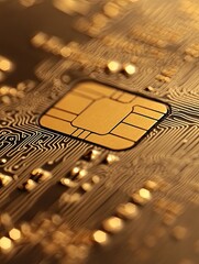 Golden Secure Payment: Close-Up of a Gold Chip on a Circuit Board