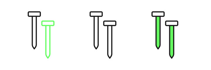 Set line Metallic nails icon isolated on white background. Vector