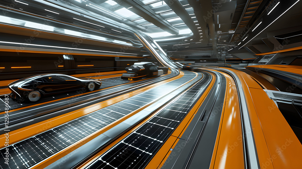 Poster futuristic car navigating through a modern tunnel in a digital transformation environment
