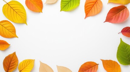 Colorful Autumn Leaves Frame On White Background