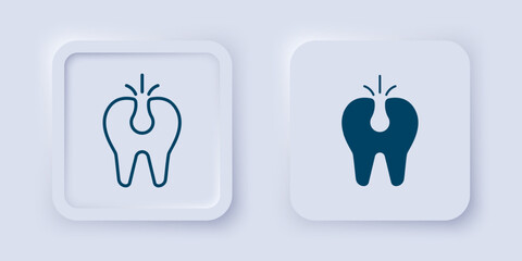 Filled and outline Broken tooth icon isolated on grey background. Dental problem icon. Dental care symbol. Square button. Vector