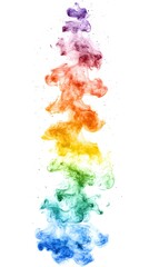 Fototapeta premium Rainbow Colored Ink Cloud Forming an Abstract Tower on White Background Artistic Display