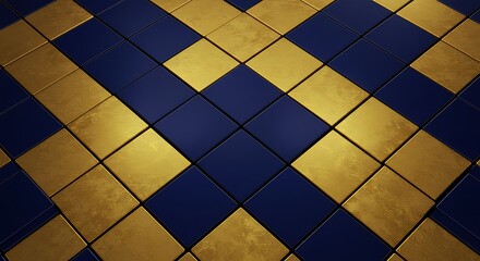Abstract pattern golden and blue square tiles background