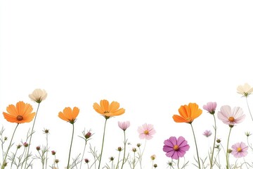 Fototapeta premium Vibrant wildflowers blooming in a serene landscape under clear skies