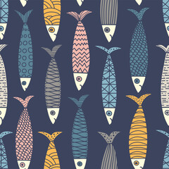 Cute sardines. Kids background.Seamless pattern. Can be used in textile industry, paper, background, scrapbooking.
