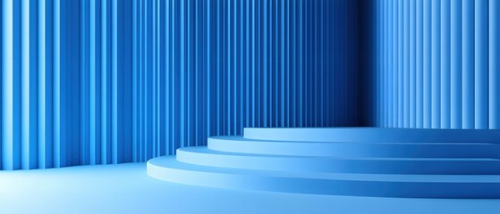 Elegant Blue Podium Display with Vertical Lines for Product Showcase and Minimalist Design