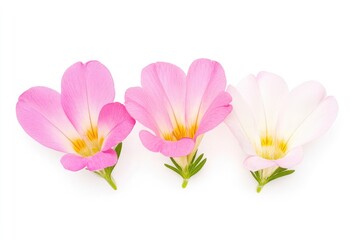 Fototapeta premium Three vibrant flowers in pink and white, showcasing delicate petals and green stems