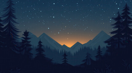 Naklejka premium serene night landscape featuring mountains and starry sky, evoking tranquility and wonder