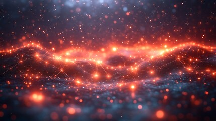 Obraz premium Glowing Network Over Dark Wavy Surface