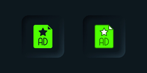 Green Advertising icon isolated on black background. Concept of marketing and promotion process. Responsive ads. Social media advertising. Black square button. Vector