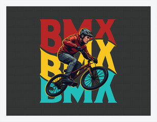BMX Ride T Shirt Design,  Mountain biker, Man riding bicycle 
