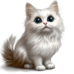 Cute Fluffy White Cat Illustration