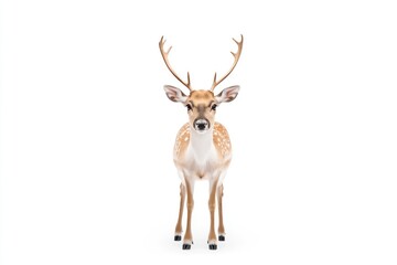 Obraz premium Young deer standing gracefully against a white background, showcasing its antlers