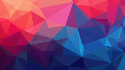 Obraz premium Vibrant close-up of a polygonal tapestry where red-orange gradients transition into a striking pink-blue harmony at the bottom, against an electric blue backdrop