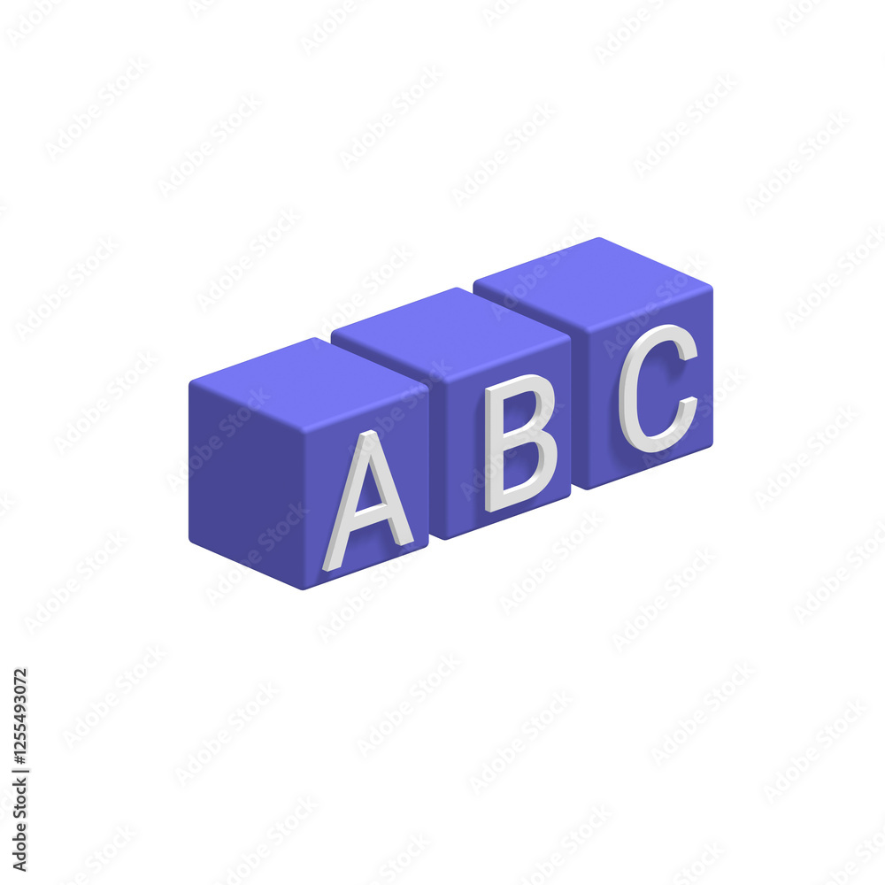 Poster 3d illustration of a stack of letter blocks on a transparent background the blocks are blue with whi
