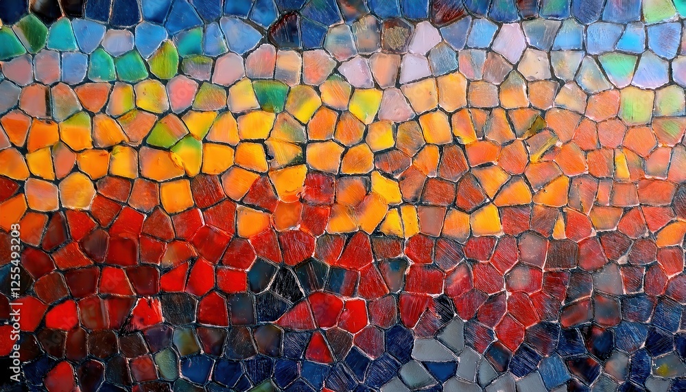 Poster abstract mosaic artwork with colorful geometric tiles creating a dynamic pattern for modern interior design and decor