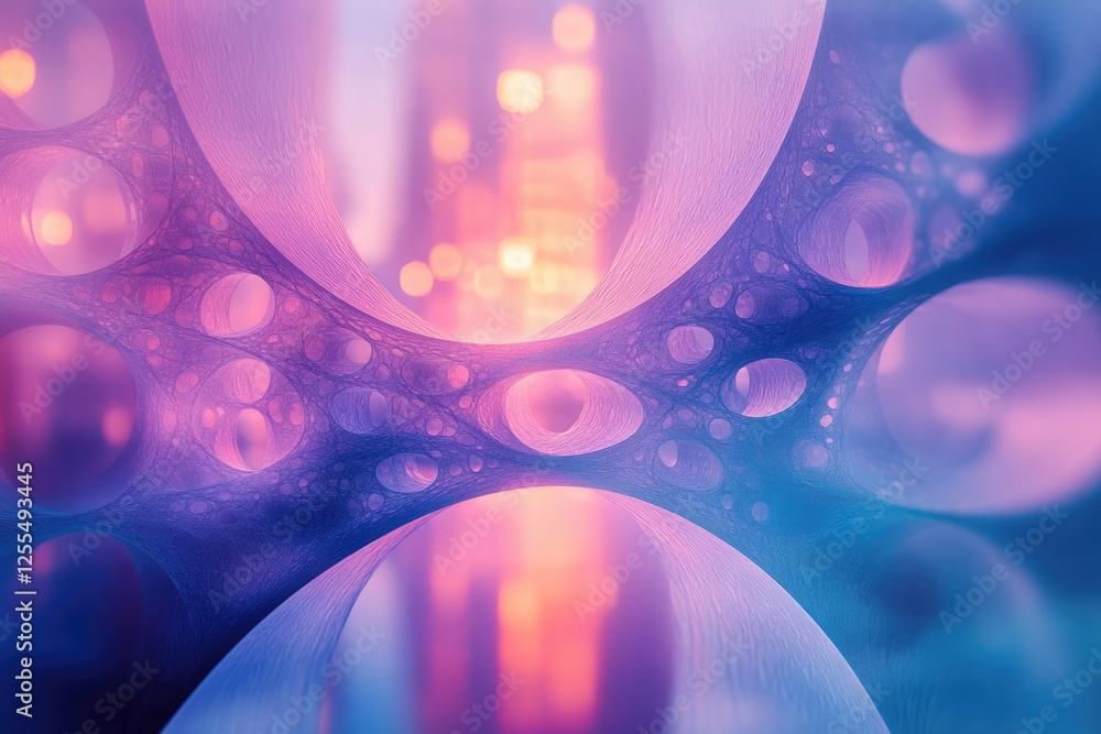 Aufkleber abstract fractal art depicting a network of interconnected, glowing bubbles in vibrant purple and bl