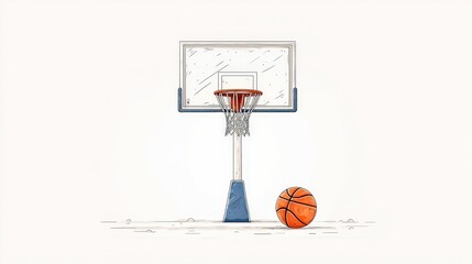 Basketball hoop and ball illustration on a light background, perfect for sports-themed designs