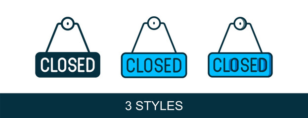 Filled outline Hanging sign with text Closed icon isolated on white background. Business theme for cafe or restaurant. Vector