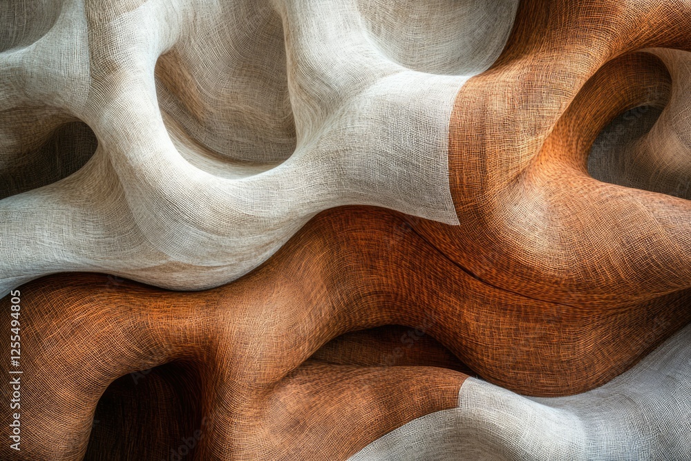 Poster Abstract art showcasing flowing, textured forms in beige and brown hues, creating a dynamic interplay of light and shadow.