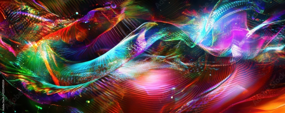Poster abstract colorful digital wave patterns with vibrant swirls and light effects