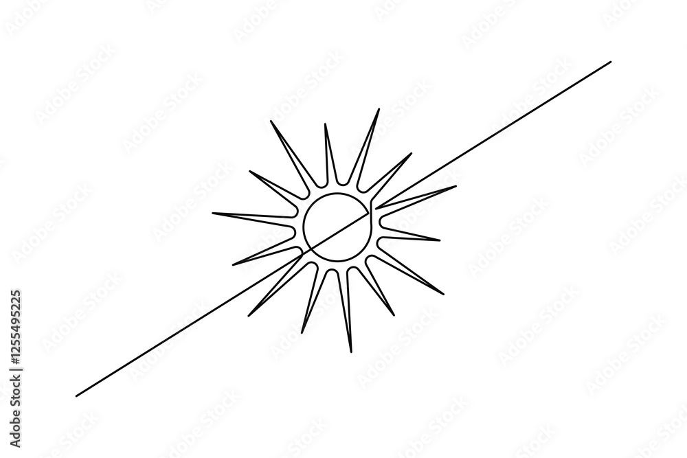 Poster sunset and cloud continuous one line drawing of minimalist outline vector design