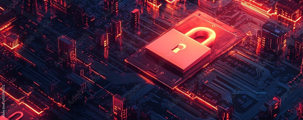 Fototapete closeup digital art of a circuit board with multiple padlocks, symbolizing data privacy compliance a