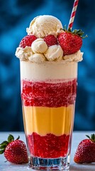Layered Strawberry Ice Cream Dessert in Tall Glass