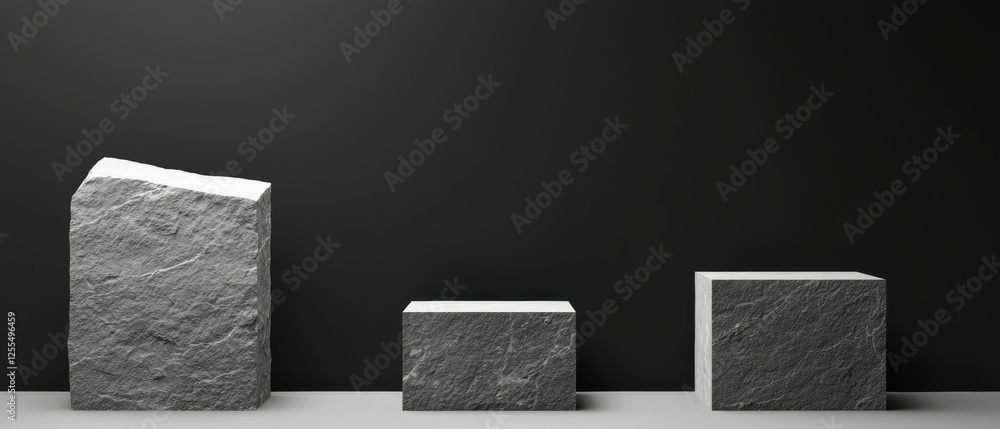 Poster three geometric stone blocks on a minimalist background showcase modern design and natural texture, 
