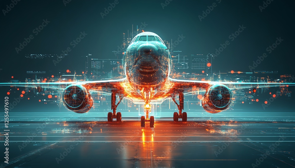 Aufkleber digital illustration of a futuristic airplane with an interface in the center, abstract aeronautics 