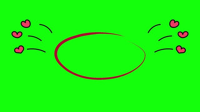 Green Background with Red Oval Frame and Animated Pink Hearts Love Concept Illustration, Animation 4K