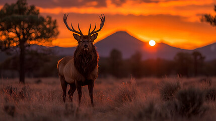 Majestic elk sunset mountains wildlife nature