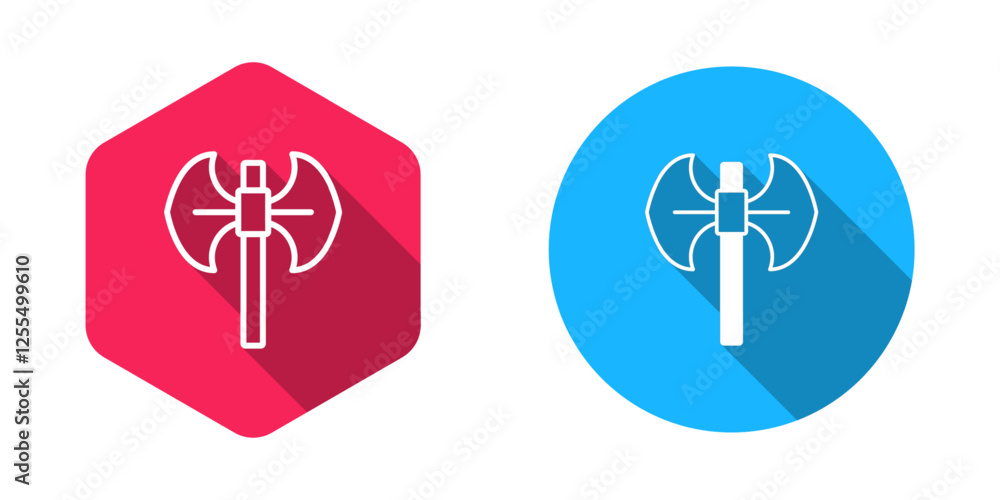 Poster filled and outline medieval poleaxe icon isolated with long shadow background. vector