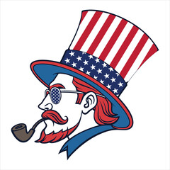 American Flag Beard Vector Illustration with Mustache Clipart Design
