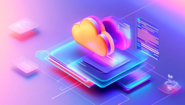 An engaging isometric graphic showcasing the process of document transfer through FTP, featuring colorful icons representing file sharing, secure backups.