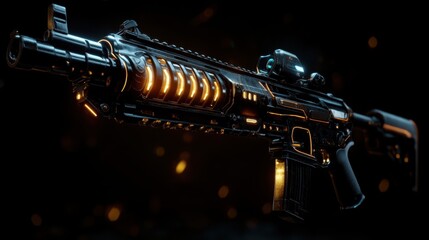 A sleek, futuristic gun design featuring striking blue and orange accents, embodying modern technology and artistry in weaponry, perfect for sci-fi themes.