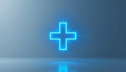 Obraz premium Glowing blue medical cross symbol on a futuristic background
