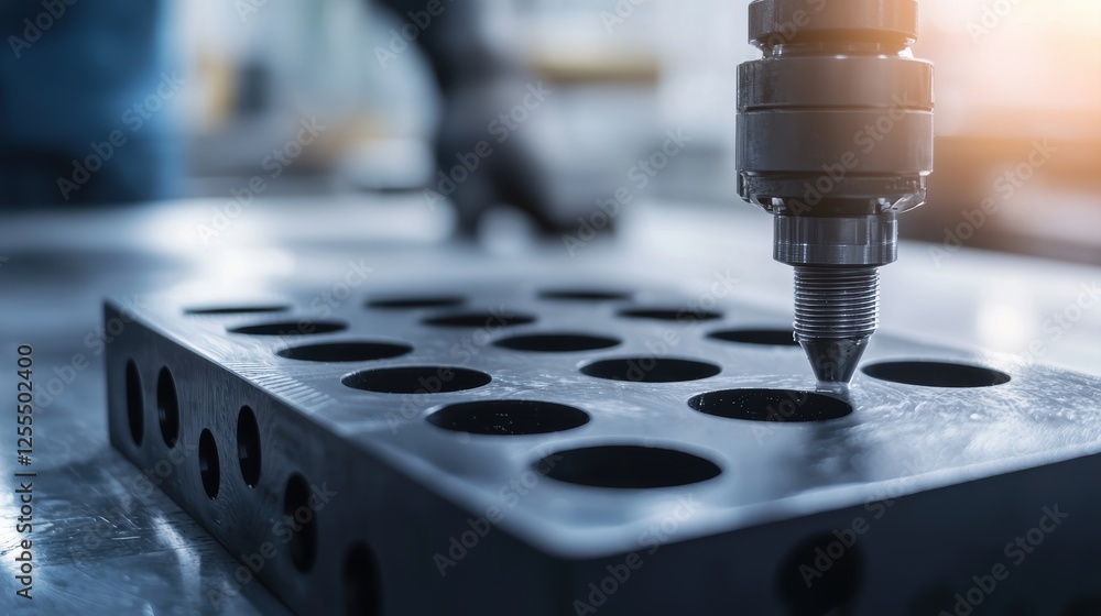Poster engineers installing precision parts using advanced machinery in a workshop setting