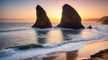 Stunning Sea Stack at Praia do Lourical During Sunset