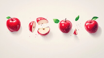 Red Apples, whole and sliced with leaves, studio shot, for food related needs