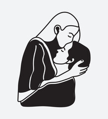 Fototapeta premium A women kissing a young man. The happy couple. Vector illustration in flat style