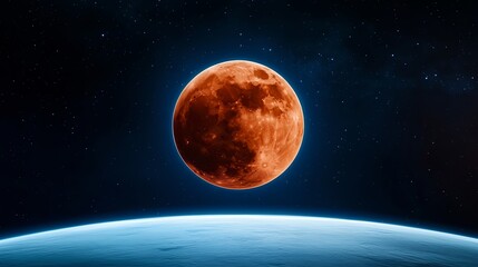 Red Pixelated Moon Over Planet In Space