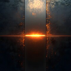 Fototapeta premium A smooth metallic texture with sharp edges and glowing orange highlights.