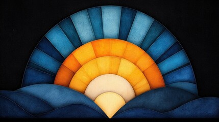 Fototapeta premium Abstract Sunrise Over Waves with Gradient Colors and Modern Art Aesthetic Elements