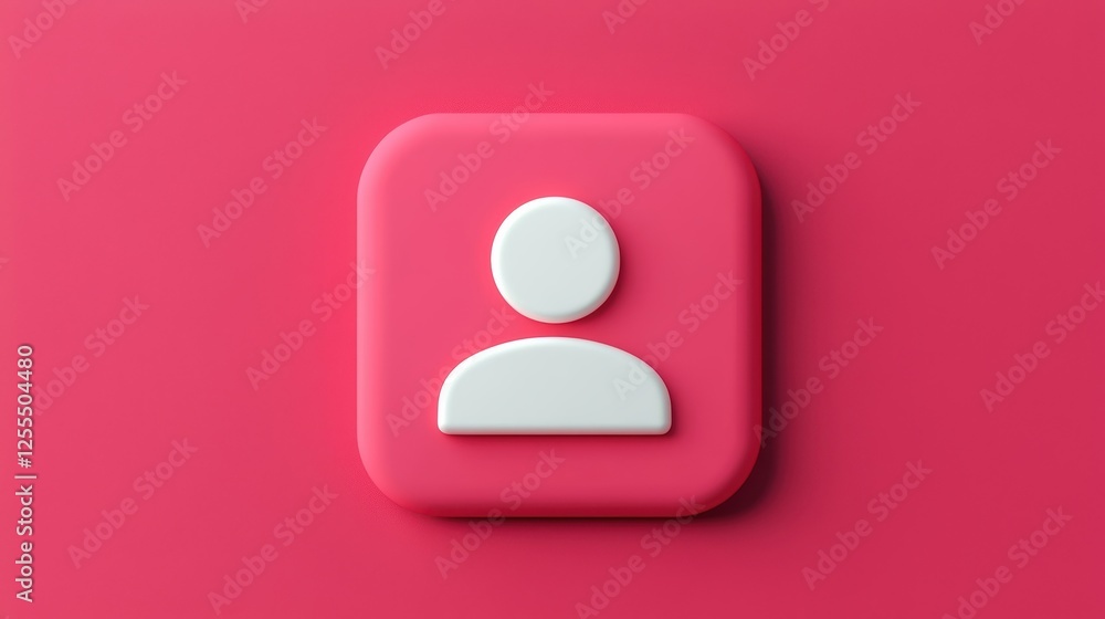 Poster minimalistic user icon design on a vibrant pink background, perfect for representing profiles in dig