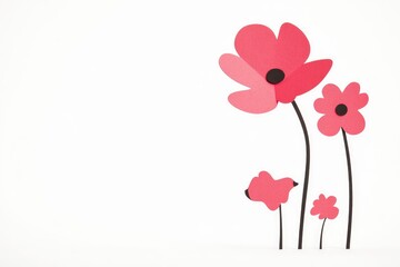 Colorful paper flowers on a white background, showcasing simplicity and creativity