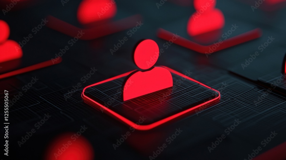 Poster digital representation of user profiles in red, showcasing technology and connectivity in a modern i